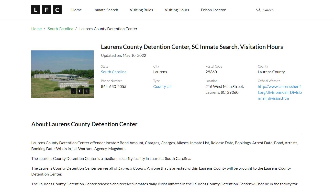 Laurens County Detention Center, SC Inmate Search ...